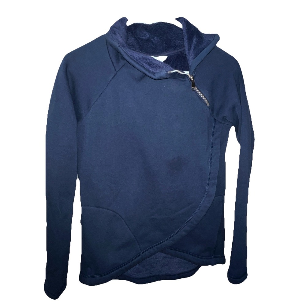 Athleta Cozy Karma Blue Fleece Lined Funnel Neck Long Line Sweatshirt‎ Size XXS